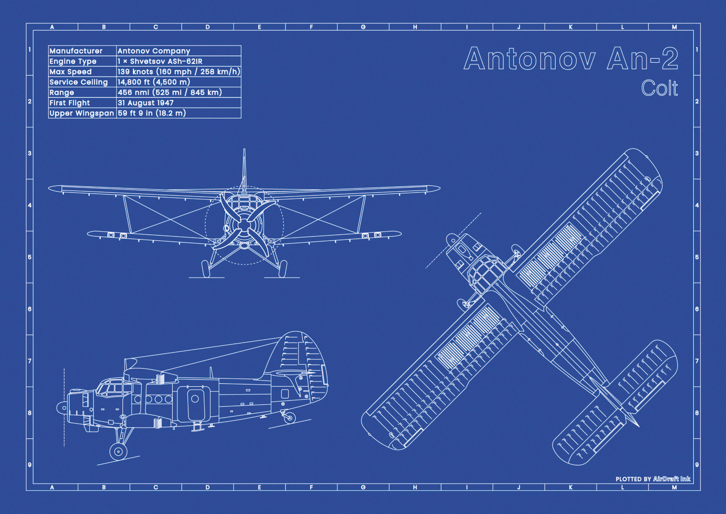 Antonov An-2｜Technical blueprint, Drawn in Ink｜Perfect gift for ...