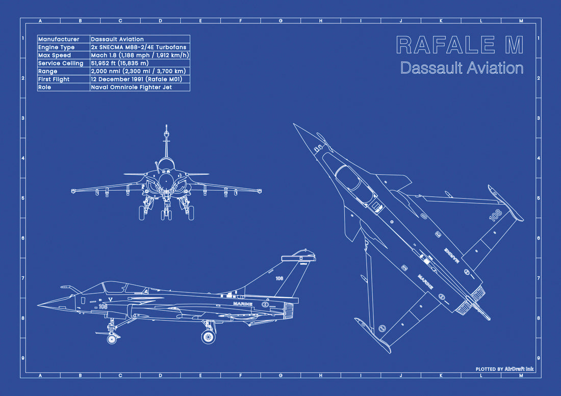 Dassault Rafale M｜Technical blueprint, Drawn in Ink｜Perfect gift for ...
