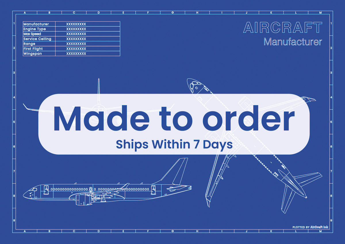 Request - Made to order technical aircraft plan drawing in blueprint style, aviation wall art poster gift for aircraft enthusiasts and pilots.